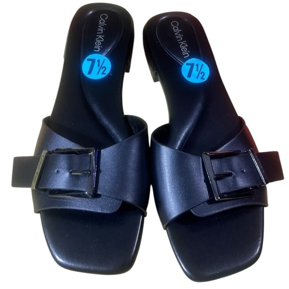 CALVIN KLEIN Black Buckle Slide Slip-On Straps Sandals Women's Size 7.5 NWOB